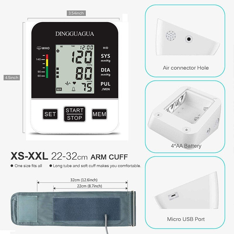 Medidor de presión arterial Monitor de brazo superior Monitor de presión arterial digital automático Brazalete Máquina BP Medidor de monitoreo de frecuencia de pulso