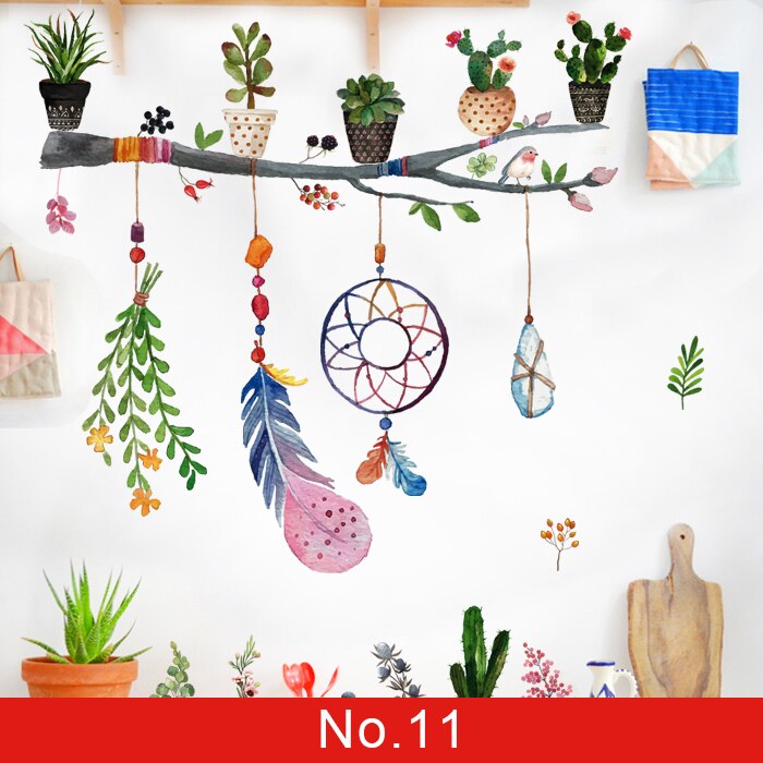 24 estilos Serie de plantas Pegatinas de pared para sala de estar Dormitorio Hojas verdes Calcomanías de pared extraíbles Vinilo DIY Murales ecológicos