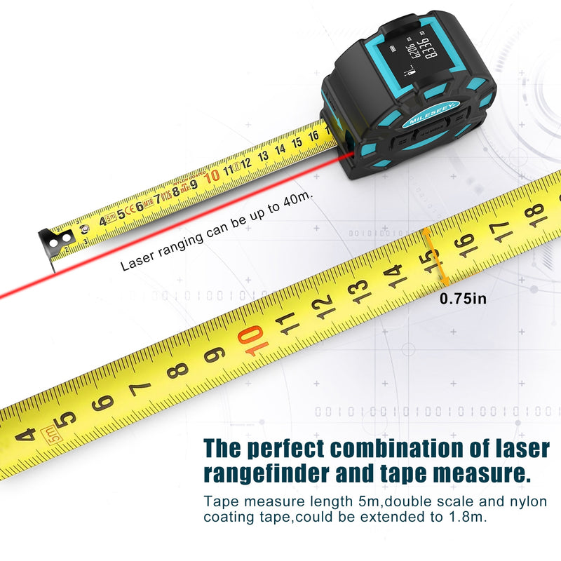 Mileseey DT10 / DT11 Cinta métrica telescópica láser 2 en 1 Telémetro de distancia digital con pantalla LCD anticaída, gancho magnético