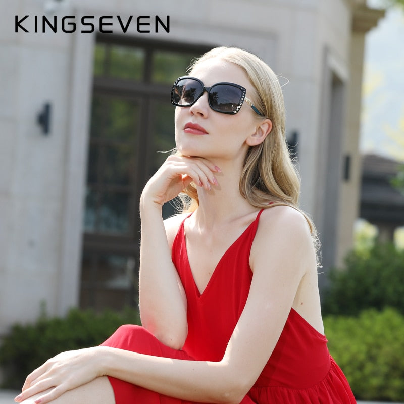 KINGSEVEN 2021, gafas de sol polarizadas de diseñador de marca de moda para mujer, montura de mariposa, lentes degradados de verano, gafas de sol Retro 7215