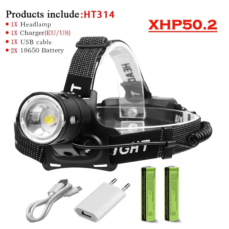 500000 LM XHP100 Powerful Led Headlamp 18650 XHP90.2 Led Headlight Rechargeable USB Head Flashlight XHP70 Zoom Head Torch Light