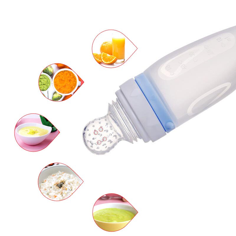 50ML Cartoon Dolphin Baby Feeding Bottle Safe Milk Fruit Vegetables Newborn Silicone Feeding soft Spoon  Baby Training Feeder