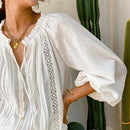 Jastie 2022 Spring Summer Blouse Shirts Women Long Sleeve Boho White Loose Blouses Shirt Women&