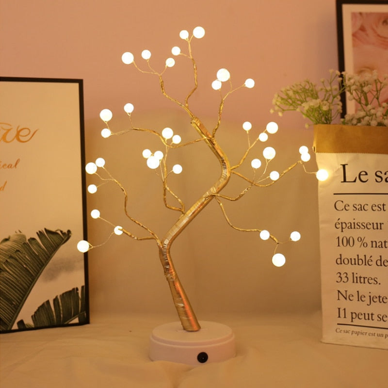 LED-Kupferdraht-Baum-Form-Nacht mit Touch-Sensor-Schalter Dekoration Batterie USB-LED-Tischlampe Tischleuchte