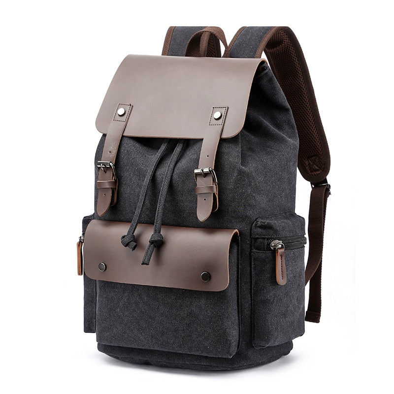 Fashion Canvas Backpack Bag Men Large Capacity Suit 17 Inch Laptop Drawstring Leather Cover Travel Rucksack Student Bookbag 2021