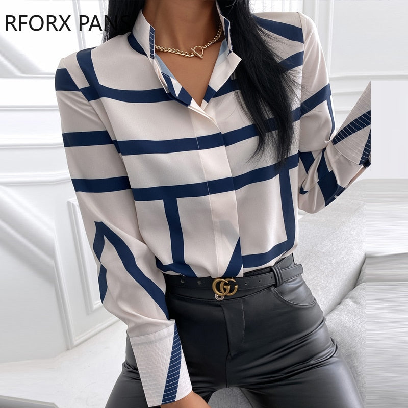 Spring Striped Long Sleeve Casual Shirt Long Sleeve Blouse Women Top 2021