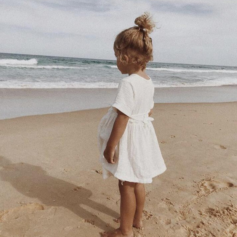 2020 New Summer Baby Girls Dresses European America Toddler Kids Girl Dress Casual Linen Clothing Ruffles Sweet Princess Dress