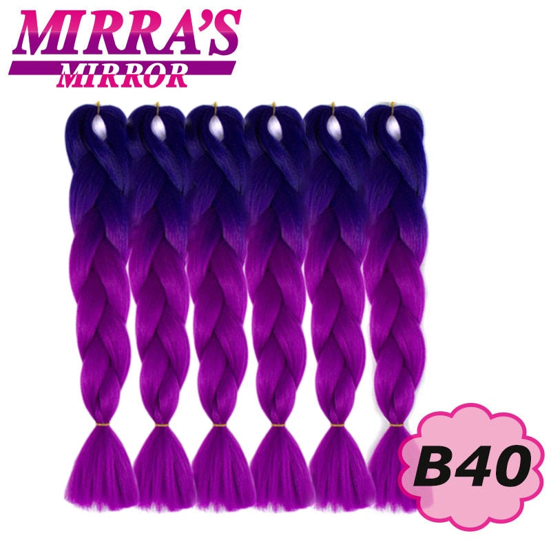 Trenzas Jumbo de 24 pulgadas, cabello sintético para caja trenzada, extensiones de cabello trenzado Ombre, tres tonos, negro, marrón, azul, rosa, espejo de Mirra