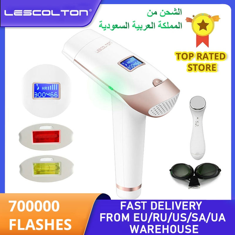 Depiladora Lescolton 2 en 1 IPL, máquina de depilación con pantalla LCD, T009i, recortadora de Bikini láser permanente, depiladora eléctrica a láser