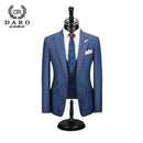 DARO 2022 nuevo traje de hombre 3 piezas traje a cuadros de moda Slim Fit azul púrpura vestido de boda trajes Blazer pantalón y chaleco DR8193