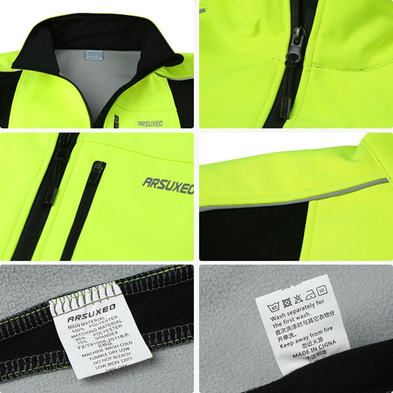 Arsuxeo-chaqueta reflectante de invierno para hombre, cortavientos, impermeable, térmica, polar, para deportes al aire libre, MTB, chaqueta para bicicleta, ropa