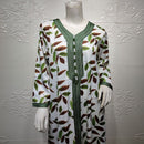 Siskakia Mittlerer Osten Frauen Langes Kleid Band V-Ausschnitt Volle Ärmel Blätter Drucken Maxikleider Türkei Arabisch Dubai Muslimische Kleidung