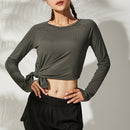 Loose yoga clothes for fitness sport shirt women blouse O-neck workout running long sleeve femme gym top with thumb holes