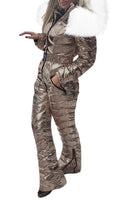 New Shiny Silver Gold One-Piece Ski Suit Women Winter Windproof Skiing Jumpsuit Snowboarding Suit Female Snow Costumes