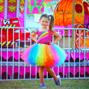 Jojo Siwa Tutu Dress with Hair Bow Rainbow Girls Princess Dress Tulle Kids Tutu Dresses for Girls Holiday Birthday Party Costume