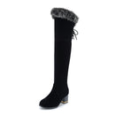 Gdgydh, botas de invierno de piel Natural para mujer, botas largas hasta la rodilla, zapatos de invierno de tacón cuadrado, suela de goma impermeable para mujer de talla grande 46