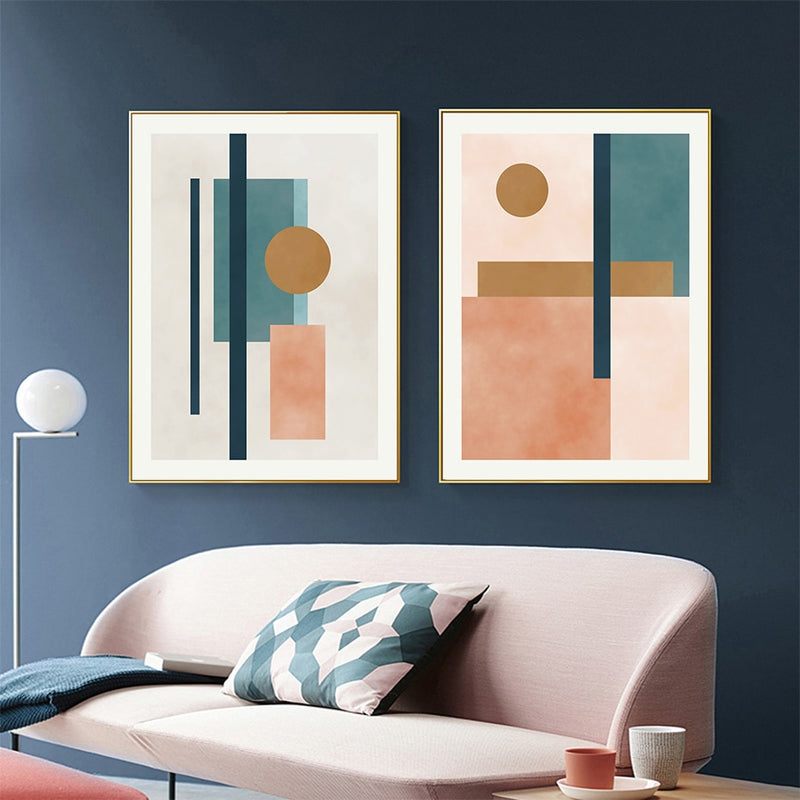 Modernes abstraktes Aquarell Beige Rosa Blau Geometrische Leinwand Malerei Wandkunst Poster Drucke Bild Wohnzimmer Dekoration