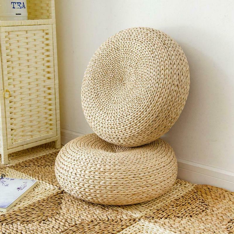 1 Stück natürliches Stroh runder Hocker Tatami-Kissen Bodenkissen Meditation Yoga Runde Matte Stuhlkissen Kissen im japanischen Stil