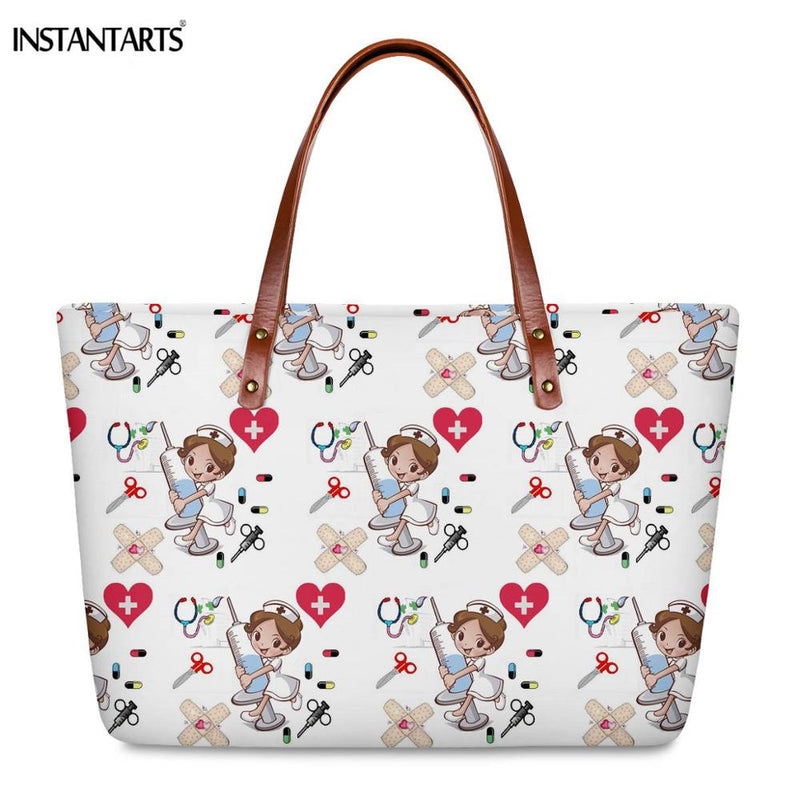 Bolsos de trabajo informales con estampado de enfermera de dibujos animados instantáneos para mujer, bolso de mano de gran capacidad, bolso de hombro de viaje a la moda paramédico de Hospital