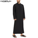Hombres musulmanes Jubba Thobe manga larga Color sólido transpirable túnicas 2022 Stand Collar islámico árabe Kaftan hombres Abaya S-5XL INCERUN