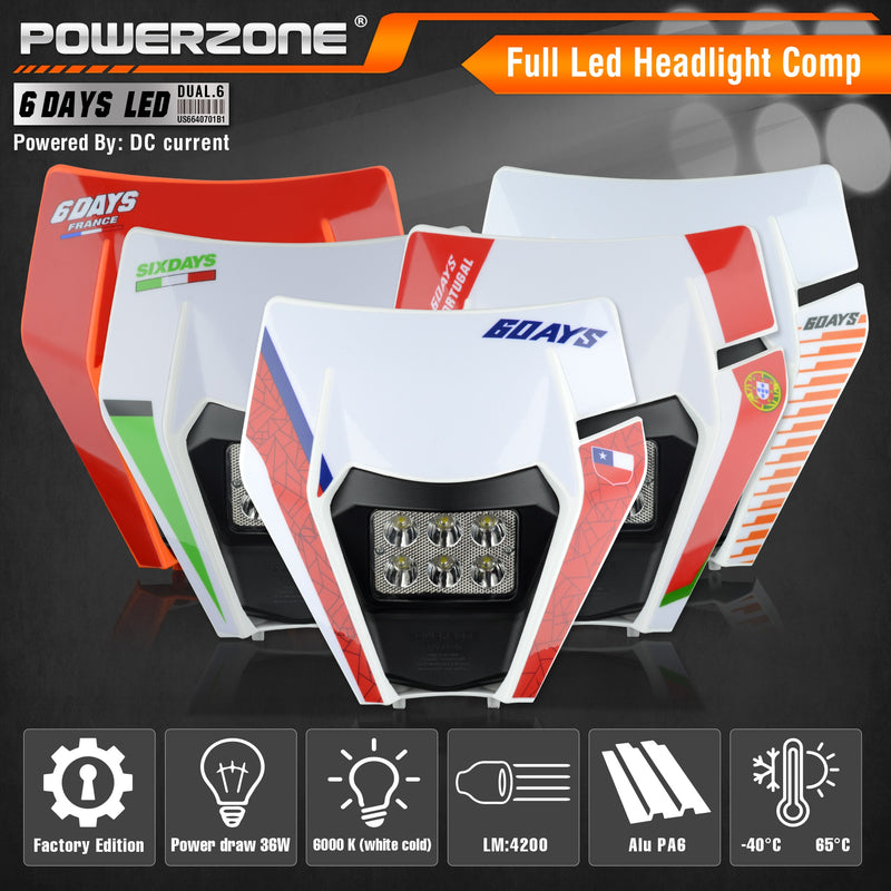 PowerZone Motorcycle LED Headlight Headlamp Head Light Supermoto Fairing For KTM EXC SXF MX Dirt Bike Enduro LED Headlight