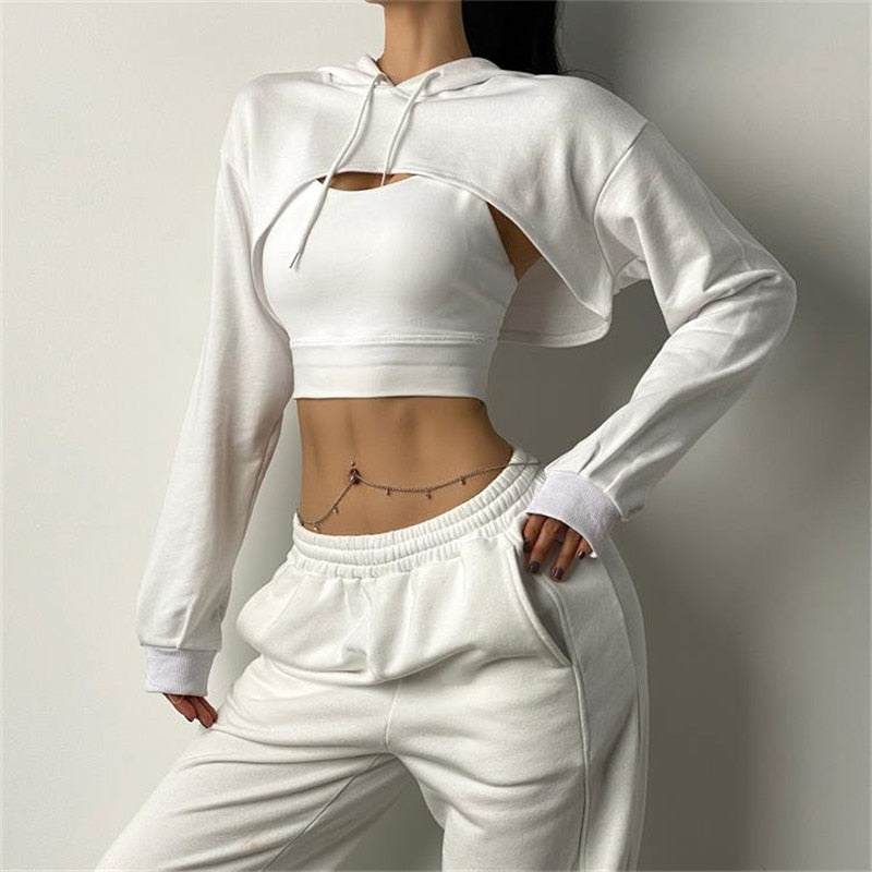 Frauen Fitness Crop Top Baumwolle Sporthemden Langarm Hoodie Sweatshirt Gym Workout Yoga T-Shirts