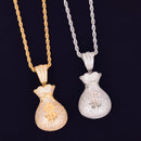 Herren Dollar Bag Anhänger Halskette Goldfarbe Bling Kubikzircon Hip Hop Rock Schmuck
