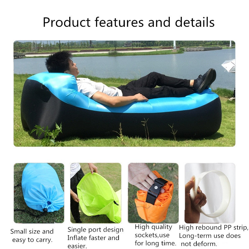 Outdoor Fast Inflatable Air Sofa Bed Quality Sleeping Bag Inflatable Air Bag Lazy Bag Beach Sofa