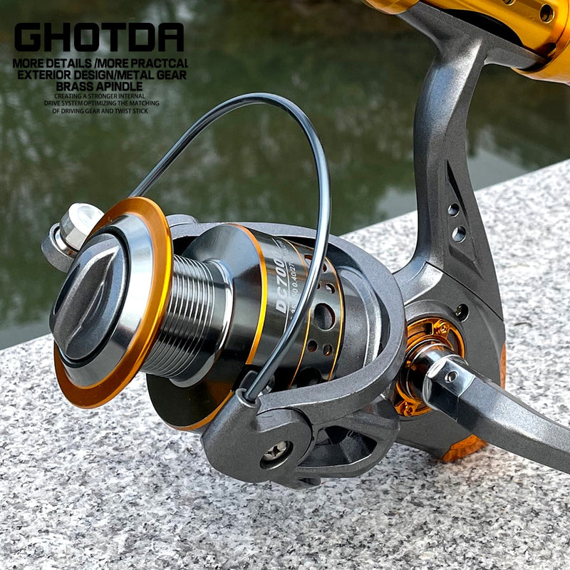 Carrete de pesca GHOTDA Spinning 1000-7000 Series carrete de Metal rueda giratoria para pesca en el mar pesca de carpa
