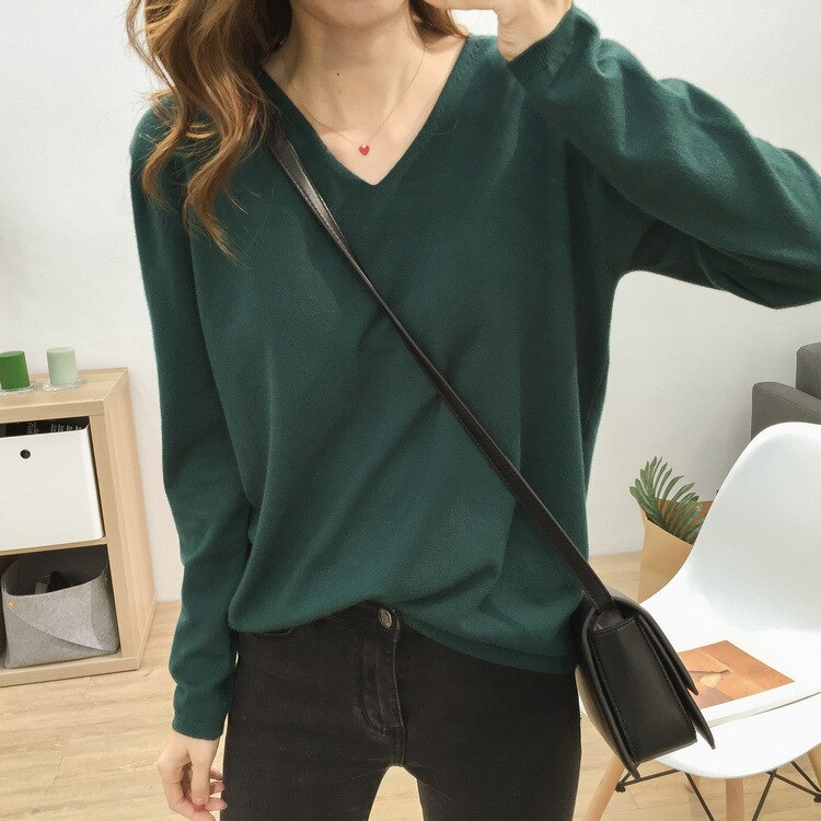 Woman Sweaters V-Neck knit Bottoming Loose Shirt Spring New Oversize Women's Tops Pullover Big Sweater Autumn Korean кардиган