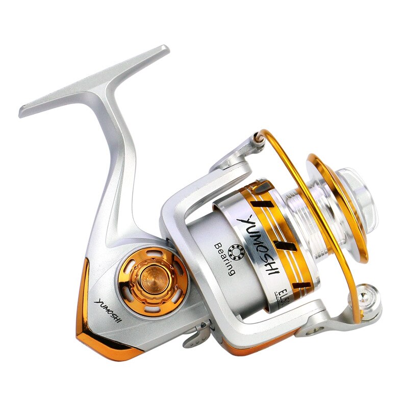 Carrete de pesca de rueda giratoria izquierda y derecha intercambiable con brazo basculante de metal de copa de alambre de la serie EL blanco y plateado de la marca 2020 GLS