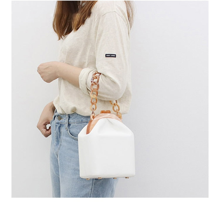 Bolso de caja para mujer, bolso de diseñador de lujo 2019, bolsos de cubo con Clip de cadena gruesa acrílica para mujer, bolsos y bolsos de marcas famosas para niñas