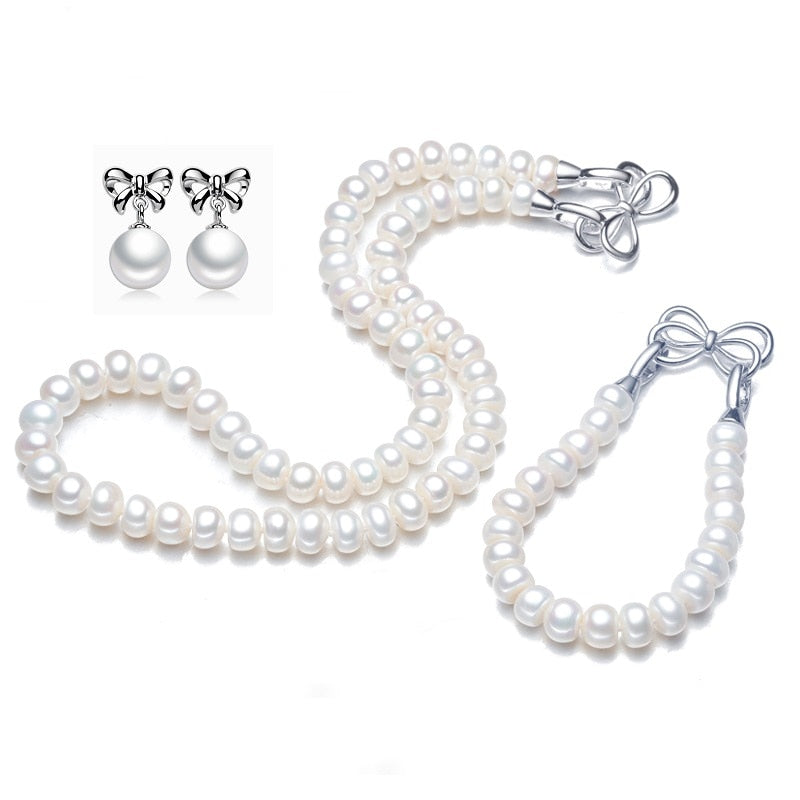 Classic Pearl Jewelry Sets Genuine Natural Freshwater Pearl Jewelry 925 Sterling Silver Earrings Bracelet Necklace For Women