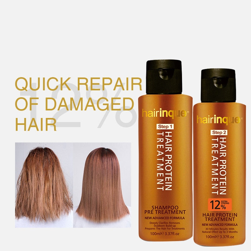 HAIRINQUE 12% Brazilian Keratin Shampoo Hair Care Set 2PCS Hair Straightening Treatment Repair Damaged Hair for Women Men 200ml