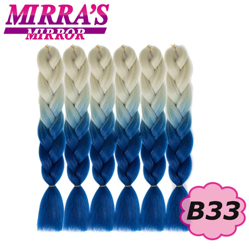 24inch Jumbo Braids Synthetic Hair For Box Braid Ombre Braiding Hair Extensions Three Tone Black Brown Blue Pink Mirra’s Mirror