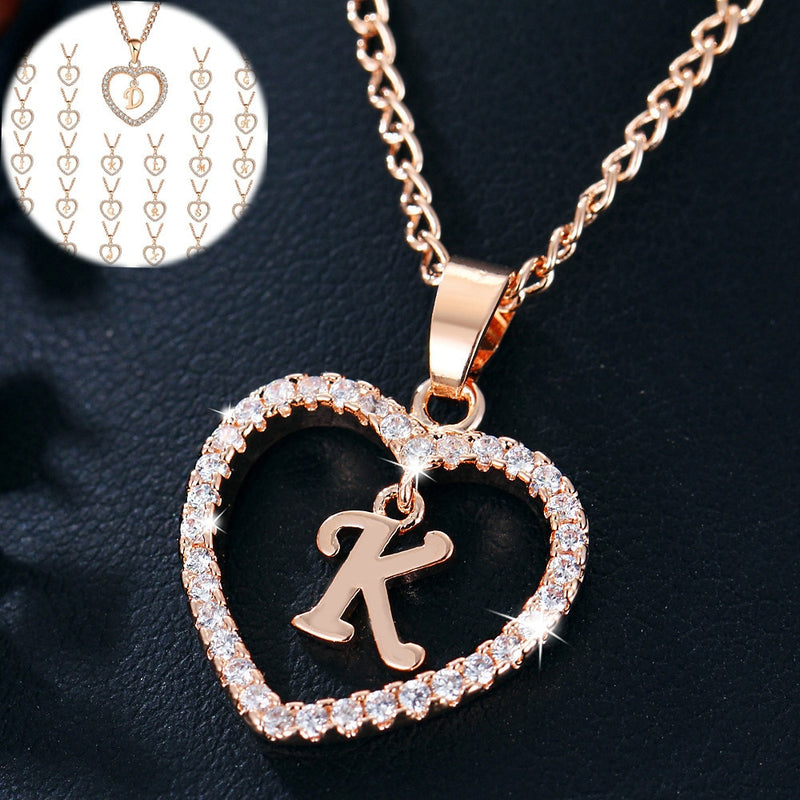 Damenschmuck Name Initialen Herz Anhänger Halskette 26 Buchstaben Zirkon Liebe Halsketten Mädchen Geschenke der erste Buchstabe Zubehör