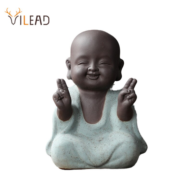 VILEAD 9cm Buddha Statues Small Monk Buddhism Figurines Tea Pet Statuette Feng Shui Ceramic Home Club Geomantic Decoration