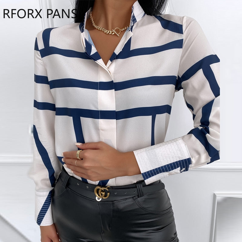 Spring Striped Long Sleeve Casual Shirt Long Sleeve Blouse Women Top 2021