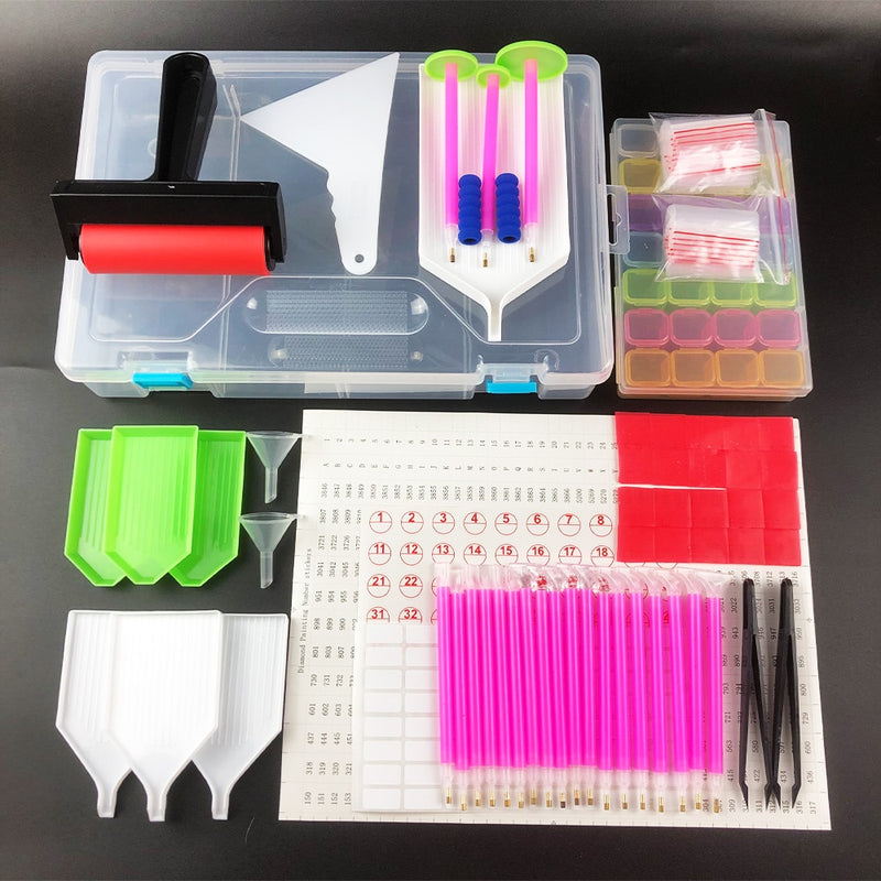 126/127/128pcs Diamond Painting Tools sets 5D Diamond Painting Accessories Kits Storage Box Roller Point Sticker Drill Pen Set