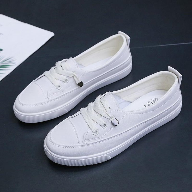 2022 Low Platform Sneakers Women Shoes Female Pu Leather Walking Sneakers Loafers White Flat Slip On Vulcanize Casual Shoes