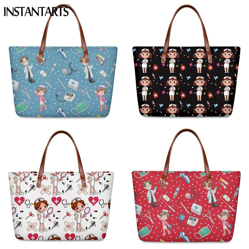 Bolsos de trabajo informales con estampado de enfermera de dibujos animados instantáneos para mujer, bolso de mano de gran capacidad, bolso de hombro de viaje a la moda paramédico de Hospital