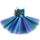 Blumenfedern Mädchen Pfau Tutu Kleid Kinder Tüll Prinzessin Pfau Kostüm für Mädchen Festzug Halloween Geburtstagsfeier Kleid