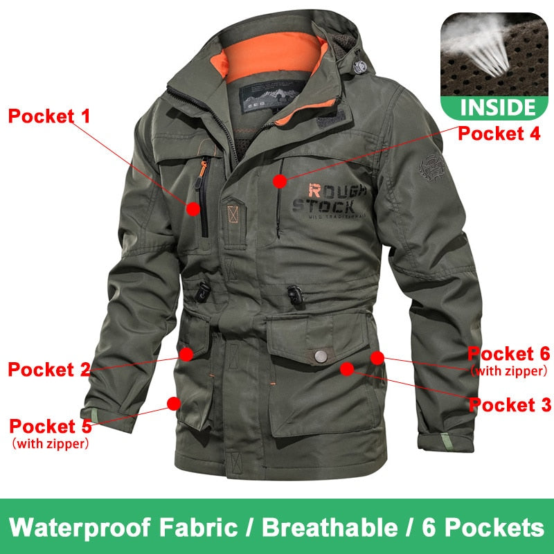 Spring Men Military Tactical Jackets Multi-Pockets Waterproof Casual Windbreaker Mens Coat Outdoor Hooded