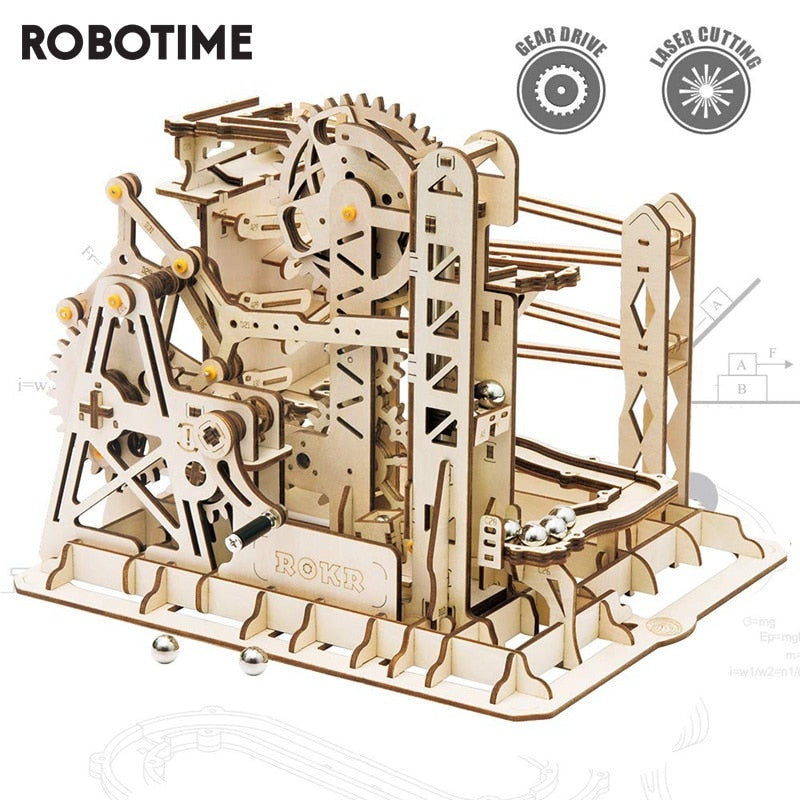 Robotime Rokr 4 tipos de carrera de canicas DIY rueda de agua modelo de madera juegos de bloques de construcción juguete para regalo para niños adultos Dropship