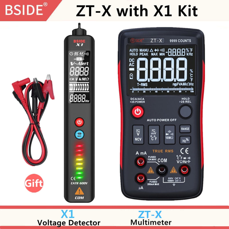 BSIDE ZT-X True RMS Digital Multimeter 3-Line Triple Display 9999 Counts AC/DC Voltage Temperature Capacitance Tester DMM ZT301