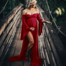 Vestidos de maternidad para sesión de fotos, vestidos sexis sin hombros con mangas abullonadas para mujeres embarazadas, vestido Maxi largo para fotografía de embarazo