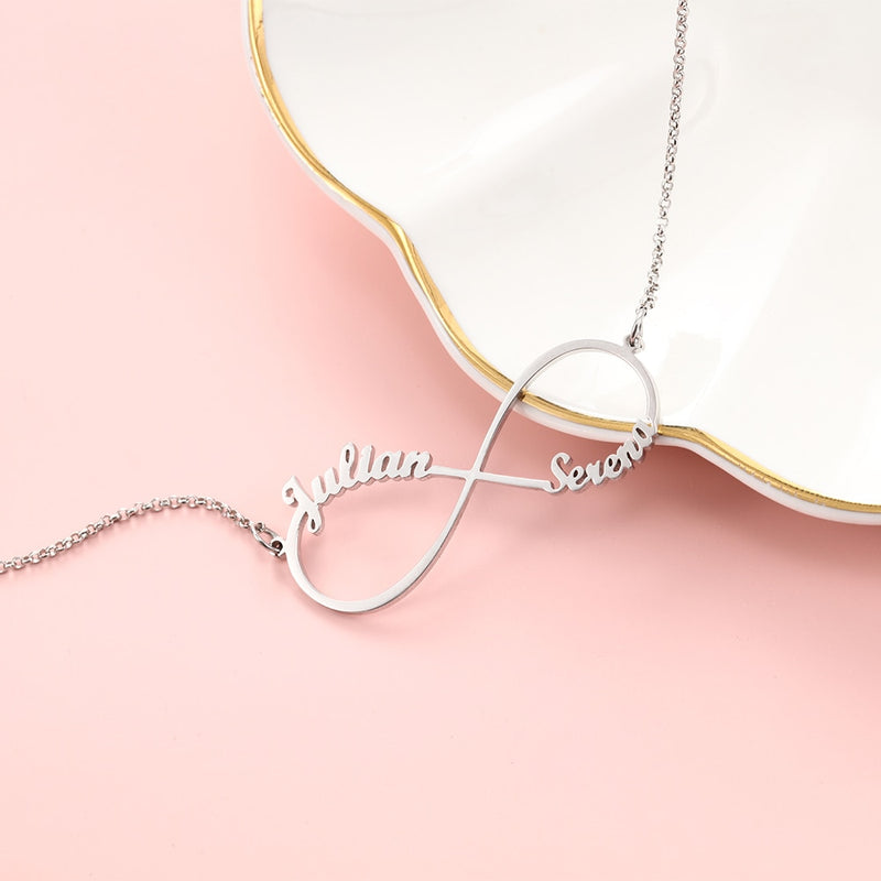Personalized Infinity Necklace with 2 Names Custom Letter Nameplate Necklaces for Women Birthday Gift for Girlfriend