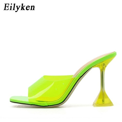 Eilyken Orange Silver PVC Jelly Transparent Perspex  Women Slippers Open Toe Sandals Fashion Clear High Heels Shoes Size 42