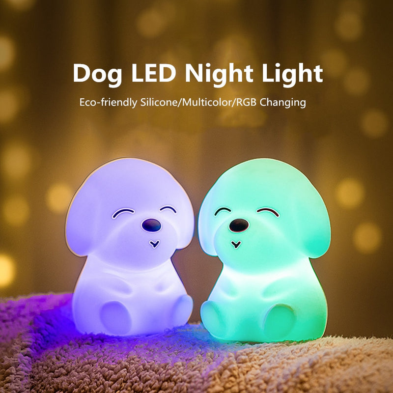 Dog LED Night Light Touch Sensor Remote Control 16 Colors Dimmable Timer Rechargeable Silicone Puppy Lamp for Children Baby Gift