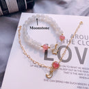 Natural Stone Beaded Bracelets for Women Moonstone Rose Quartz Energy Bracelet Elastical Jewelry 925 Silver 14k Gold plated Gift